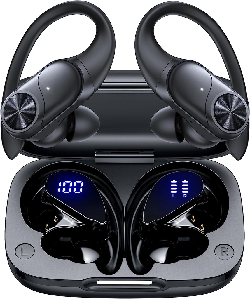 PocBuds Bluetooth Headphones Wireless Earbuds Wireless Charging Case Sports Ear buds with Earhook Premium Deep Bass IPX7 Waterproof