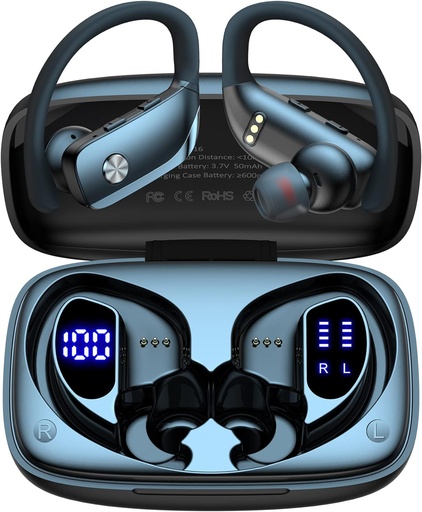 [B65] bmani Wireless Earbuds Bluetooth Headphones Over-Ear Buds with Earhooks Built-in Mic for Workout Black